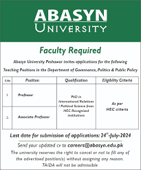 The Abasyn University Peshawar Interview For Jobs 2024